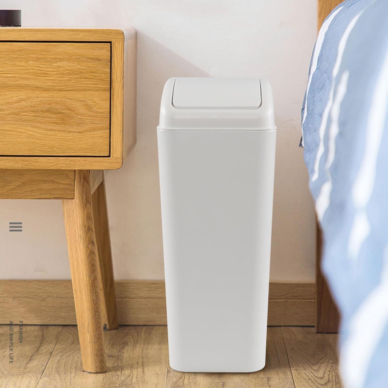 Cand 14 L Small Plastic Garbage Can, Slim Swing Lid Trash Bins, Light Grey - Image 4